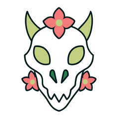 Dragon skull with floral embellishments illustration