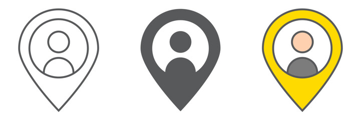 Delivery man with location pin line icon, service and delivery, map pin with person sign, vector graphics, a linear icon on a white background, eps 10.