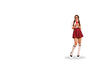 Composite photo collage of happy pretty teen girl student hold phone elearn education college study isolated on painted background