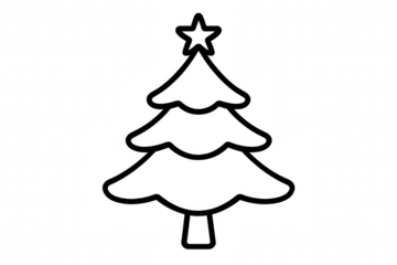 Christmas tree black outline drawing presenting holiday season, winter, celebration, and festive decorations