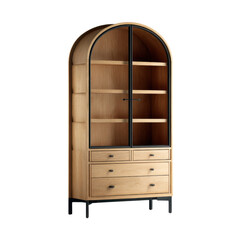 Beautiful wooden cabinet with many compartments, curved to fit the shape