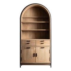 Beautiful wooden cabinet with many compartments, curved to fit the shape