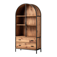 Beautiful wooden cabinet with many compartments, curved to fit the shape