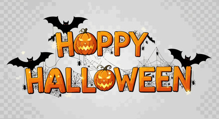 Spooky Halloween Design Featuring Bats and Pumpkins with Orange Lettering that Says Hoppy Halloween for Invitations and Decorations