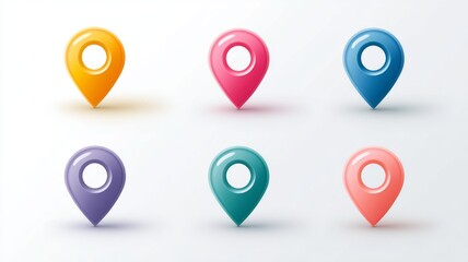 Vector illustration of a set of location and map pin icons, including destination markers, gps pins, and navigation symbols on a clean white background for digital design and web projects