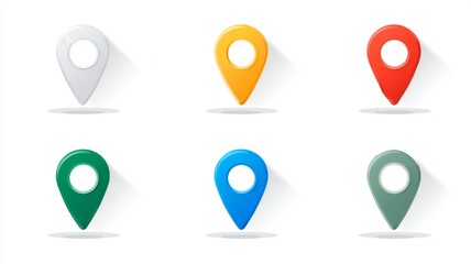 Vector illustration of a set of location and map pin icons, including destination markers, gps pins, and navigation symbols on a clean white background for digital design and web projects