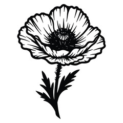 Obraz premium Elegant Poppy Flower Vector Illustration in Black and White Style