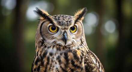 Fototapeta premium Majestic gaze of an Eurasian eagle-owl amidst forest tranquility