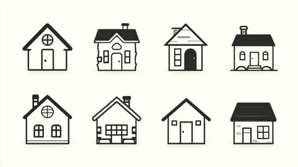 Simple house and home icon set, minimalist black outline residential building symbols, modern real estate vector illustration on white background