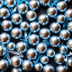 Fototapeta premium Shiny silver-wrapped chocolate candy balls