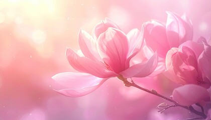 Naklejka premium Soft Pink Magnolia Blossom with Dreamy Bokeh Background