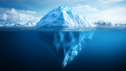 Discover the hidden depths with this stunning iceberg floating serenely in arctic waters, a powerful symbol of potential and unseen challenges ahead