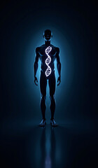 Human silhouette with glowing DNA inside body
