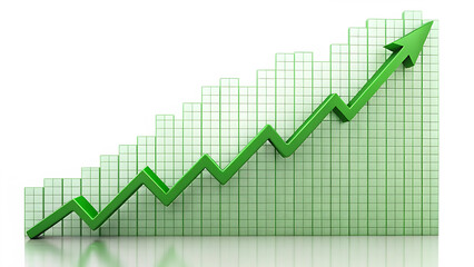Green line graph showing upward trend on grid isolated on a transparent background