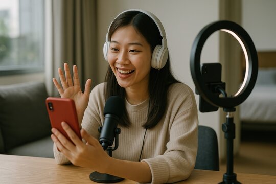 Vlogger recording engaging content.