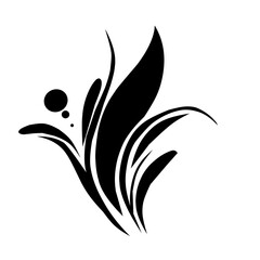 Abstract floral vector with elegant leaf and wave shapes, perfect for decoration, tattoos, logos, or artistic design elements with a modern minimalist style.