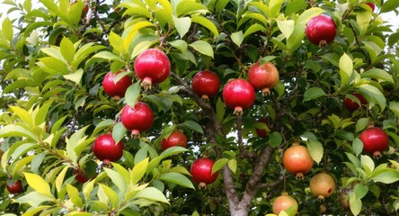 Obraz premium Pomegranate Tree Fruits Abundant Harvest.