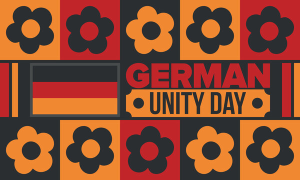 German Unity Day. Celebrated annually on October 3 in Germany. Happy national holiday of unity, freedom and reunification. Deutsch flag. Patriotic poster design. Vector illustration