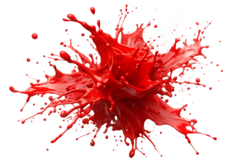 Red paint splash with white droplets on isolated on a transparent background splatter