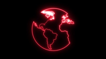 Neon red outline of planet Earth glowing on black background globe world - Powered by Adobe