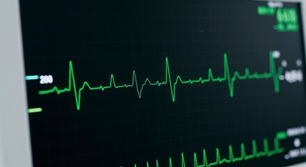 Fototapeta premium Heartbeat visualization on a medical monitor, representing vital signs and patient monitoring in