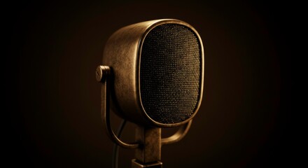 Nostalgic Radiance: A Vintage Microphone Casting Shadows on a Dark Backdrop