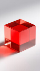 Minimalist red glass cube casting soft reflection