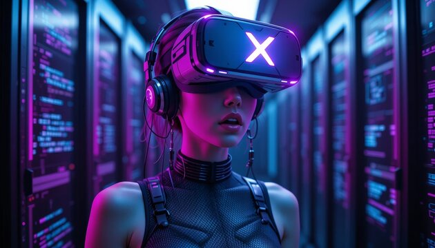 A Young Woman Wearing a Virtual Reality Headset
