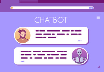 Chatbot Online Service. An illustration featuring a page of an online platform where users can interact with machine learning technologies via a web application, typically referred to as a chatbot.