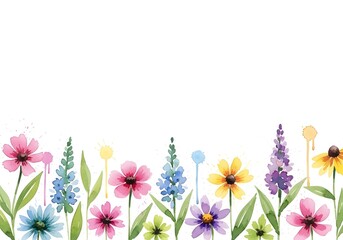 Obraz premium Colorful Watercolor Floral Border on White Background