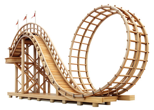 Wooden roller coaster loop and track isolated on a transparent background amusement park - Powered by Adobe