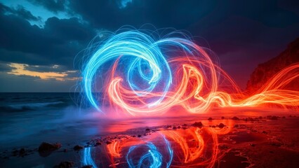 Red and Blue Spiral Light Effect Art Scene