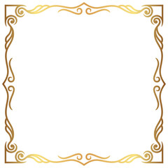 Ornate Gold Square Frame with Scrolling Designs on a Solid Black Background for Invitations or Decoration