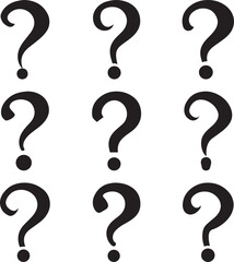 A collection of Black question mark symbol punctuation query silhouette vector, black and white silhouette vector illustration