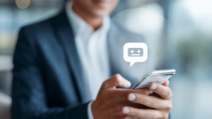 Close up male hands typing message texting sms chatting on smartphone screen using ai. businessman use phone mobile business apps shopping online browsing website social media make internet order