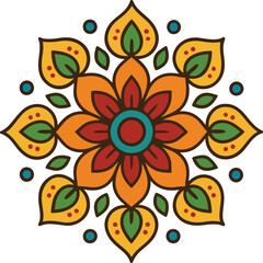 Vibrant Mandala Flower Pattern in Warm Orange and Yellow Tones for Art and Decor © RA-Badi