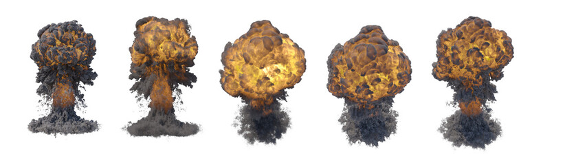 Nuclear explosion isolated transparent background 3d rendering
