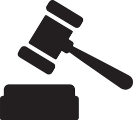 Silhouette of a law gavel with sound block icon, ideal for court, justice, and legal designs.