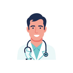Fototapeta premium Smiling doctor portrait with a stethoscope. The image features a friendly doctor smiling at the viewer