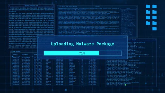 Malware Upload and Installation Progress &ndash; Cyber Security Hacking Console Animation Background