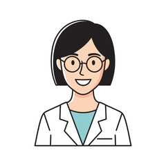 Fototapeta premium A smiling woman scientist with glasses, looking at the viewer. She's wearing a lab coat, symbolizing knowledge and experience