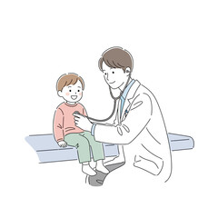 A doctor examines a young child with a stethoscope, symbolizing healthcare and care