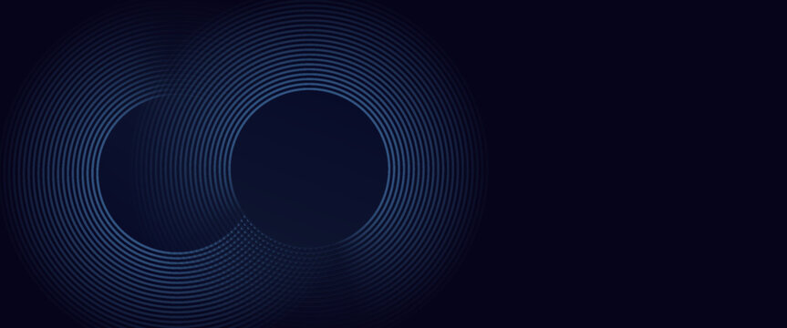 Abstract blue glowing geometric lines on dark blue background. Modern shiny blue circle lines pattern. Futuristic technology concept.