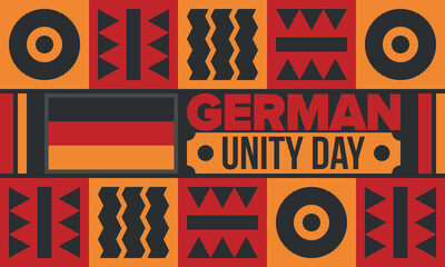 German Unity Day. Celebrated annually on October 3 in Germany. Happy national holiday of unity, freedom and reunification. Deutsch flag. Patriotic poster design. Vector illustration