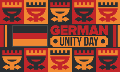 German Unity Day. Celebrated annually on October 3 in Germany. Happy national holiday of unity, freedom and reunification. Deutsch flag. Patriotic poster design. Vector illustration
