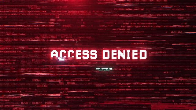 Access Denied Notification Warning Over Cybersecurity Glitch Error With Red Computer Code Animation Background