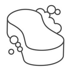 Washing sponge and soap foam thin line icon, washing concept. Vector graphics. Sponge and soapy foam bubbles, wash sign on white background, outline style icon for mobile or web design.