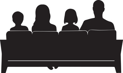 Family sitting together on a couch people silhouette vector, black and white silhouette vector illustration