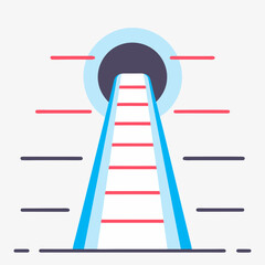 Abstract illustration of a futuristic tunnel entrance with a ladder leading into a dark circular opening, symbolizing progress and exploration