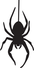 Black spider hanging on thread arachnid silhouette vector, black and white silhouette vector illustration